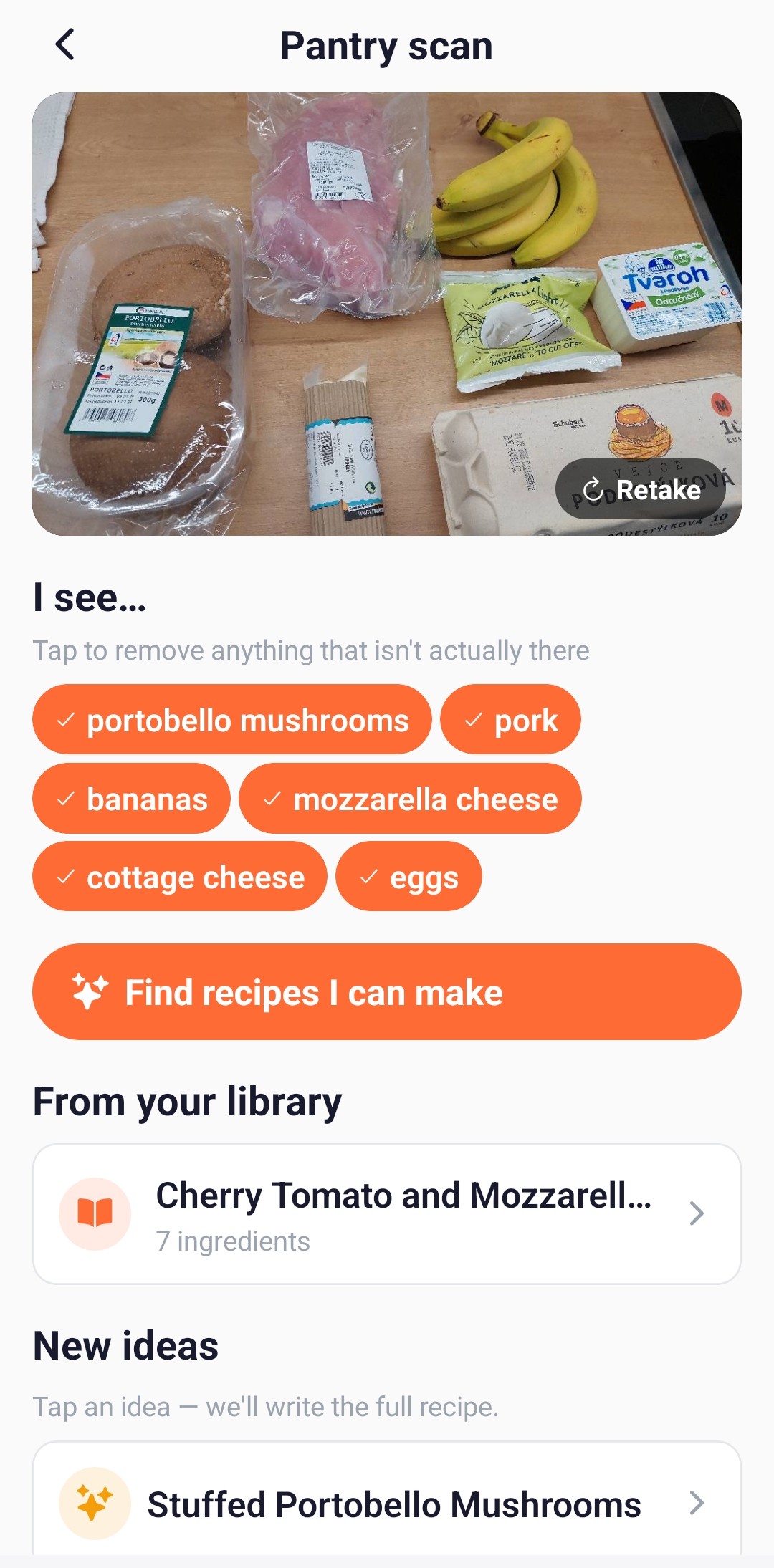 Mealish pantry scan detecting ingredients from a fridge photo